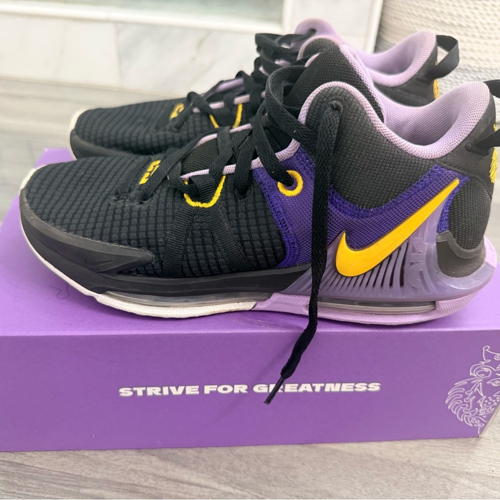 Nike LeBron Witness VII Black and Yellow Lakers Basketball Shoes